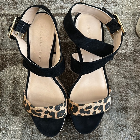 Brand New - Veronica Beard black and leopard print platform sandal size 8.5 - Picture 2 of 4